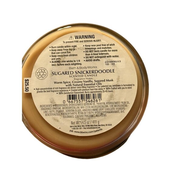 Bath & Body Works Sugared Snickerdoodle 3-Wick Scented Candle 14.5 Oz With Embos - Picture 3 of 5